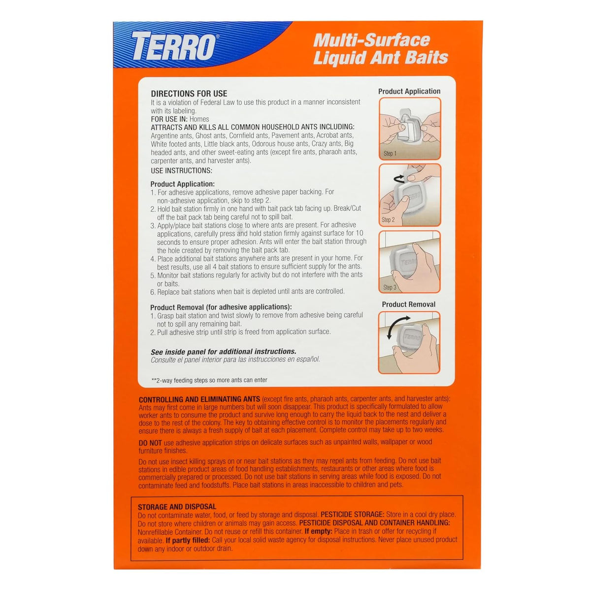 TERRO Indoor Liquid Ant Baits with Adhesive Strips for Discreet Baiting - TERRO Ant Trap and Bait Station - 5 Pack, 20 Baits - T334B