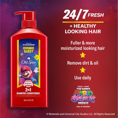 Old Spice Mens 2-in-1 Shampoo and Conditioner, Cosmic Quest, x The Super Mario Galaxy Movie, 21.9 fl oz