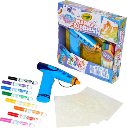 Crayola Marker Airbrush Spray Art Kit, 8 Washable Markers, 5 Stencils | Arts & Crafts Toys for Kids, Birthday, Holiday Gifts for Girls & Boys 6+, Battery-Powered Sprayer Kids Activities