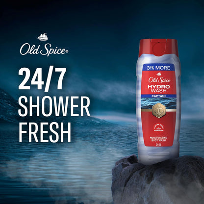 Old Spice Moisturizing Body Wash for Men, Hydro Wash, 2-in-1 Long Lasting Scent & Deep Hydration, 24/7 Shower Fresh, Captain Scent with Ocean Mist & Bergamot, 21 oz (Pack of 4)
