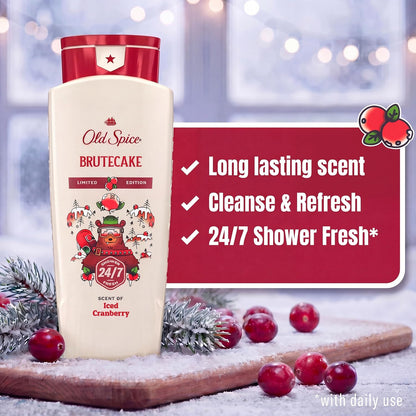 Old Spice Body Wash for Men, Holidudes Holiday Edition, 24/7 Holiday Freshness, Lasting Scent and Rich Lather, Stocking Stuffer, BruteCake with Iced Cranberry Scent, 16 oz