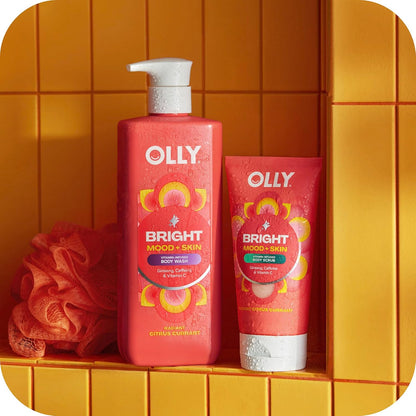 OLLY Bright Body Scrub with Ginseng, Caffeine & Vitamin C– Nourishing Cleanser for Skin Exfoliation, SkinBarrier Repair, Citrus Currant Scent, 6 Fl Oz (Pack of 6)