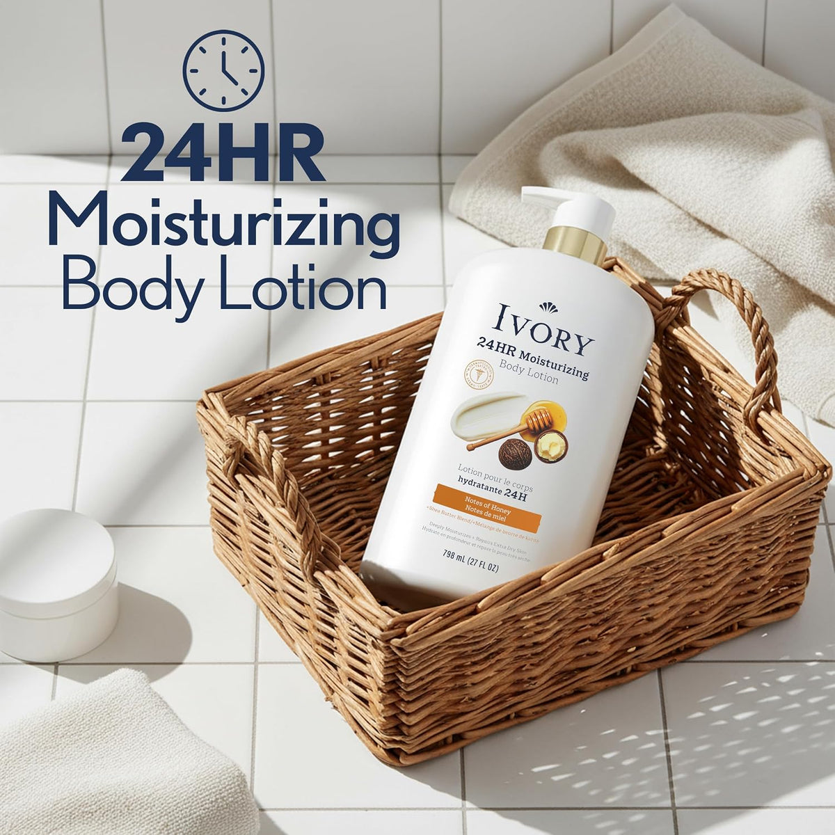 Ivory Hand & Body Lotion, 24hr Moisturizing, Repairs Extra Dry Skin, All Day Hydration, Lightweight Formula, Absorbs Instantly, Perfect for Daily Use, Shea Butter Blend, Honey Scent, 27 fl oz