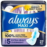 Always Maxi Pads with Wings, Size 5, Extra Heavy Overnight Absorbency, 27 CT