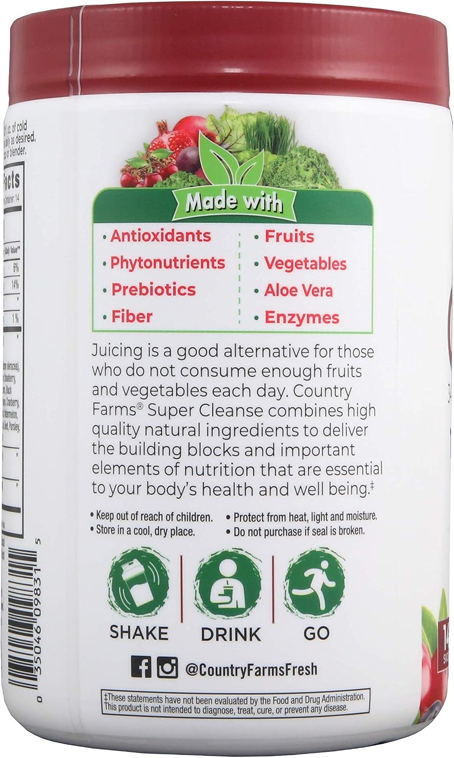 COUNTRY FARMS Super Cleanse, Super Juice Cleanse, Supports Healthy Digestive System, 34 Fruits and Vegetables, Promotes Natural Detoxification, Promote Healthy Weight Management, 28 Servings