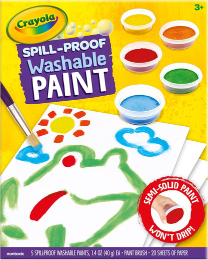 Crayola Spill Proof-Paint Set - Washable Paint for Kids, Includes Paint Brush & Paper, No Drip, Less Mess Arts & Crafts, Toddler Gift, Ages 3+ (Pack of 2)