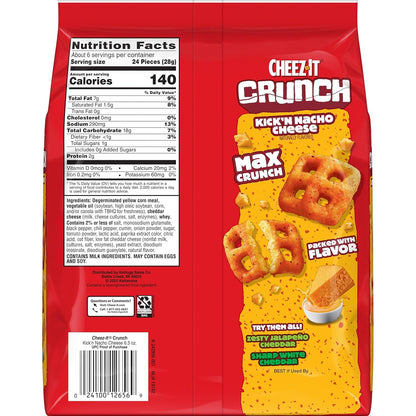 Cheez-It Crunch Cheesy Baked Snacks, Lunch Snacks, Kick'n Nacho Cheese, 6.5oz Bag (1 Bag)