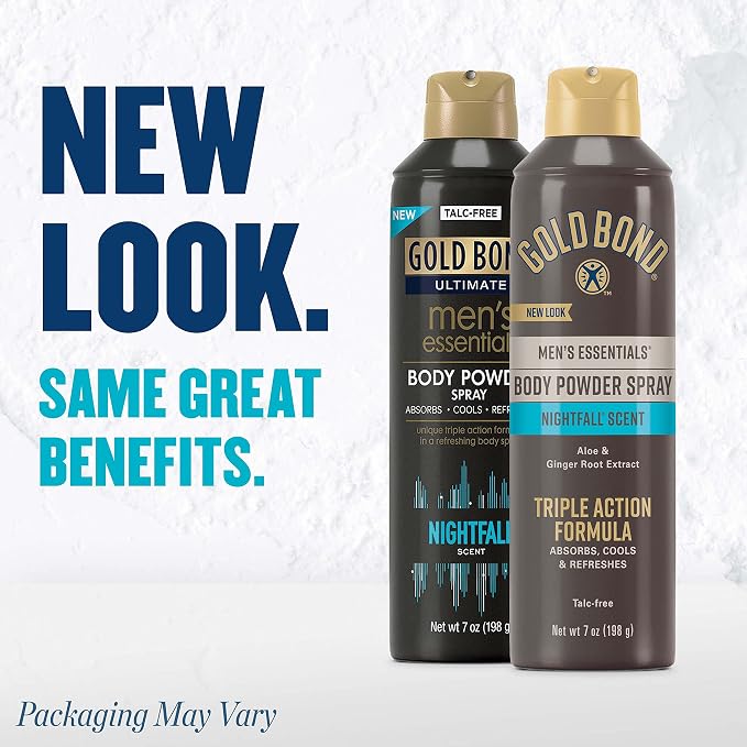 Gold Bond Men's Body Powder Spray 7 oz. and Body Powder 10 oz. Bundle - Nightfall and Fresh Clean Scents