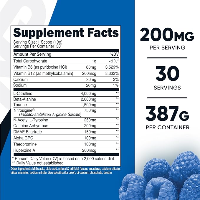 Nutricost Pre-Workout Complex Powder (Blue Raspberry) 30 Servings