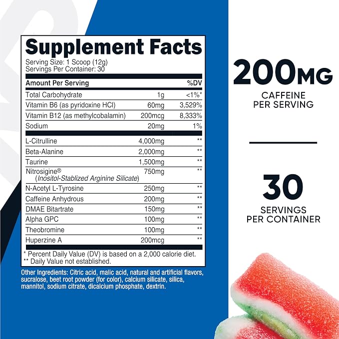 Nutricost Pre-Workout Powder (Watermelon Candy) 30 Servings, Gluten-Free