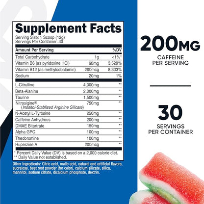 Nutricost Pre-Workout Powder (Watermelon Candy) 30 Servings, Gluten-Free