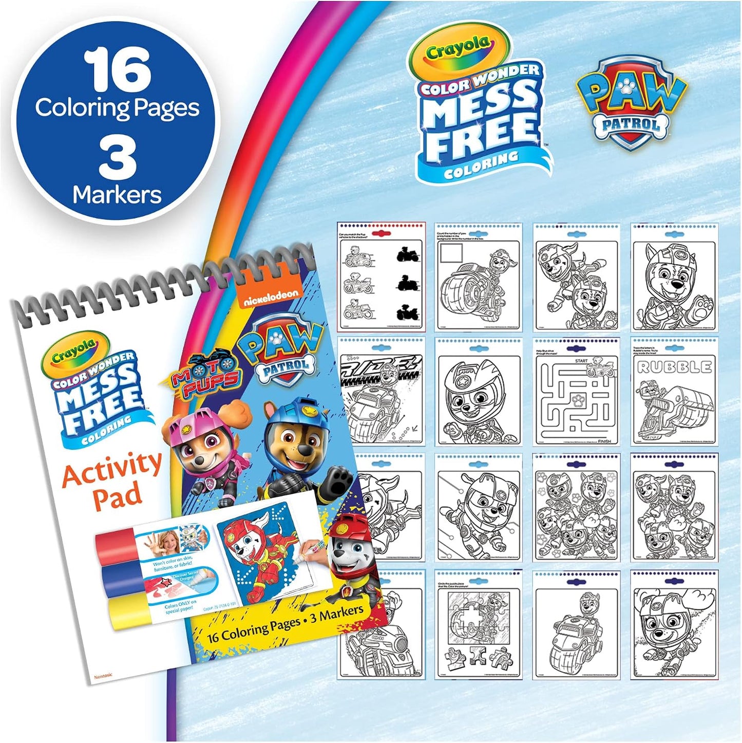 Crayola Nickelodeon Color Wonder Activity Pad Bundle (3pk), Mess Free Coloring Set for Toddlers & Kids, Blue’s Clues, Paw Patrol & Baby Shark, Gift for Kids, 3+