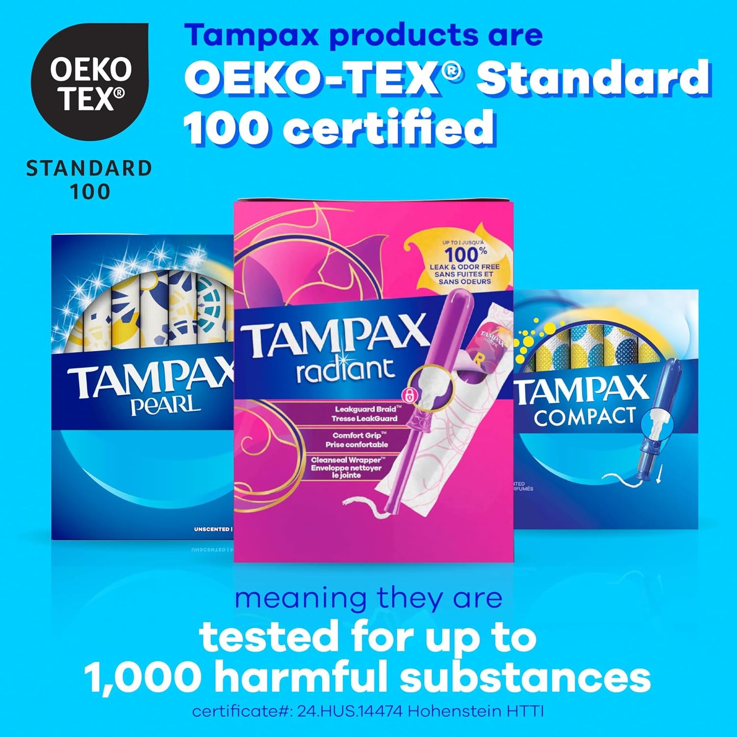 Tampax Pearl Tampons Tampons with Leak-Proof Braid, Lightweight/Regular/Super Absorbent, Unscented (Pack of 64)