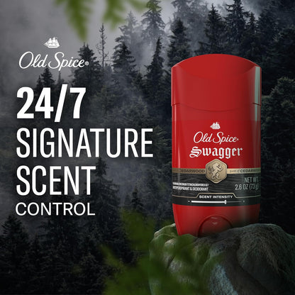 Old Spice Antiperspirant Deodorant for Men, 24/7 Sweat & Odor Protection, 24/7 Lasting Freshness, Invisible Solid, Swagger with Cedarwood Scent, 2.6 oz (Pack of 2)