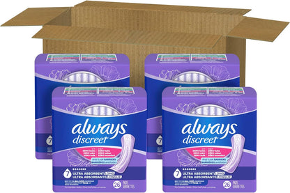 Always Discreet Adult Incontinence Pads for Women, Drier, 7 Drop Long Length, Ultra Absorbency, Pads for Bladder Control Management, Bladder Leaks, Overnight & Postpartum Pads, 104ct