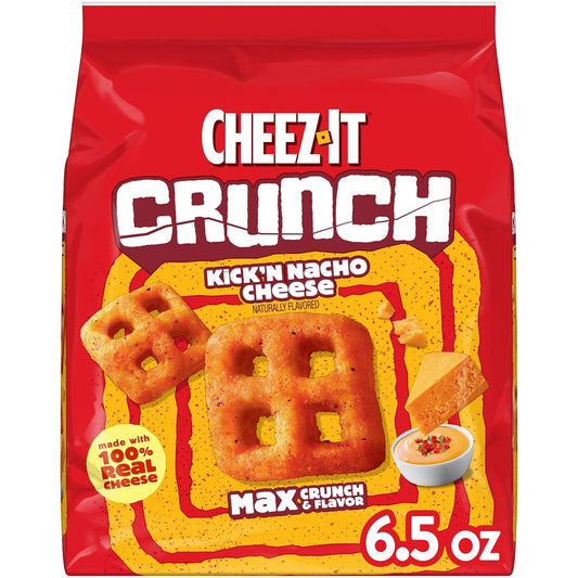 Cheez-It Crunch Cheesy Baked Snacks, Lunch Snacks, Kick'n Nacho Cheese, 6.5oz Bag (1 Bag)