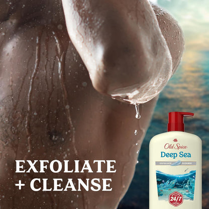 Old Spice Cleansing Body Wash for Men, 24/7 Shower Fresh with Lasting Scent, Exfoliate & Cleanse, Gentle on Skin, Vitamin B3, Deep Sea with Ocean Waves + Kelp Scent, 30 oz (Pack of 4)