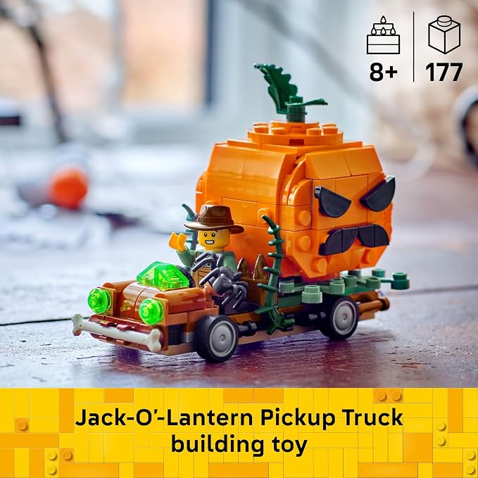 LEGO Jack-O'-Lantern Pickup Truck 40822 | Building Toys for Boys & Girls, Ages 8+, Halloween Decor & Craft, 177 pieces, Gift for Kids