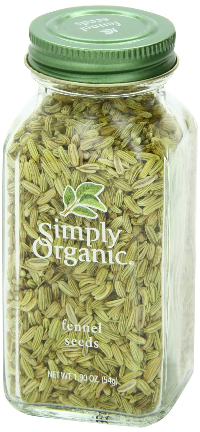 Simply Organic Whole Fennel Seed, 1,90 oz, Mild Sweet Flavor, Aromatic, Reminiscent of Licorice, Kosher (Pack of 2)