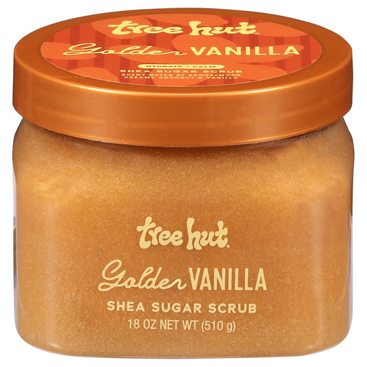 Tree Hut Golden Vanilla Body Scrub, Exfoliating & Hydrating Sugar Scrub with Shea Butter & Essential Oils, Smooth Skin, Body Exfoliator For All Skin Types, Self Care Gifts for Women, Vegan, 18 Oz