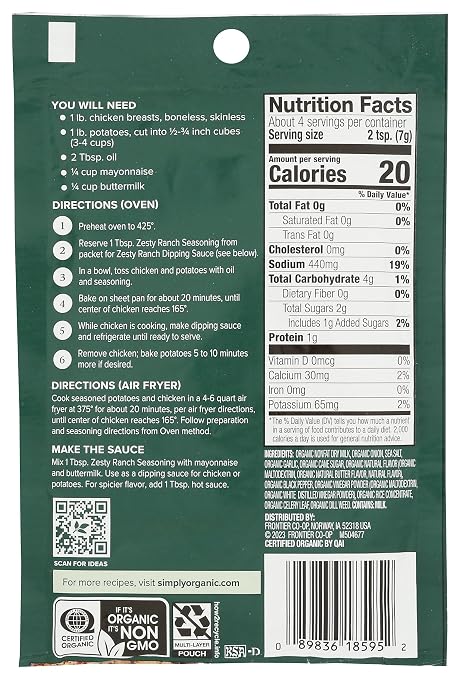 Simply Organic Sheet Pan Seasoning Mix, Zesty Ranch, Kosher, USDA Certified Organic, Gluten Free & Non-GMO, 0.99 Ounce (Pack of 12)