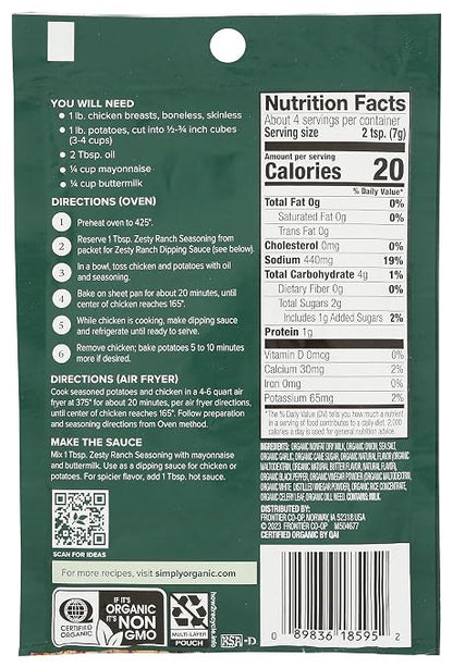 Simply Organic Sheet Pan Seasoning Mix, Zesty Ranch, Kosher, USDA Certified Organic, Gluten Free & Non-GMO, 0.99 Ounce (Pack of 12)