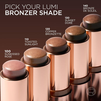 L'Oreal Paris Lumi Bronze Le Stick Soleil Bronzer Stick, Cream-To-Powder Bronzer For A Sunkissed Face Makeup Glow, 130 Sunset Doré