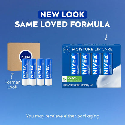 NIVEA Moisture Lip Care, Hydrating Lip Balms with Shea Butter, 4 x 0.17 OZ
