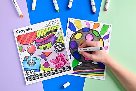 Crayola I Feel Old Adult Coloring Book, 32pg Nostalgic 90s & 00s Designs, Alcohol Marker Friendly Paper, Mindful ScreenFree Activity for Adults, Millenial Gifts