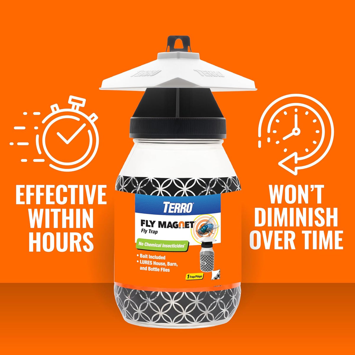 TERRO Fly Magnet Trap, Reusable Poison-Free Outdoor Fly Catcher with Bait