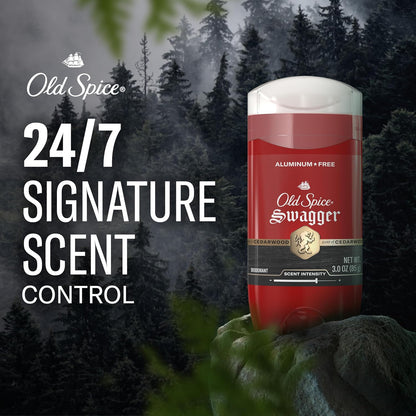 Old Spice Aluminum Free Deodorant for Men, 24/7 Odor Protection, 24/7 Freshness & Lasting Scent, Goes on Clean, Swagger with Cedarwood Scent, 3.0 oz (Pack of 2)