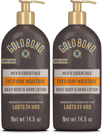 Gold Bond Men's Essentials Everyday Moisture Daily Body & Hand Lotion For Men, 14.5 oz., With Vitamin C, (Pack of 2)