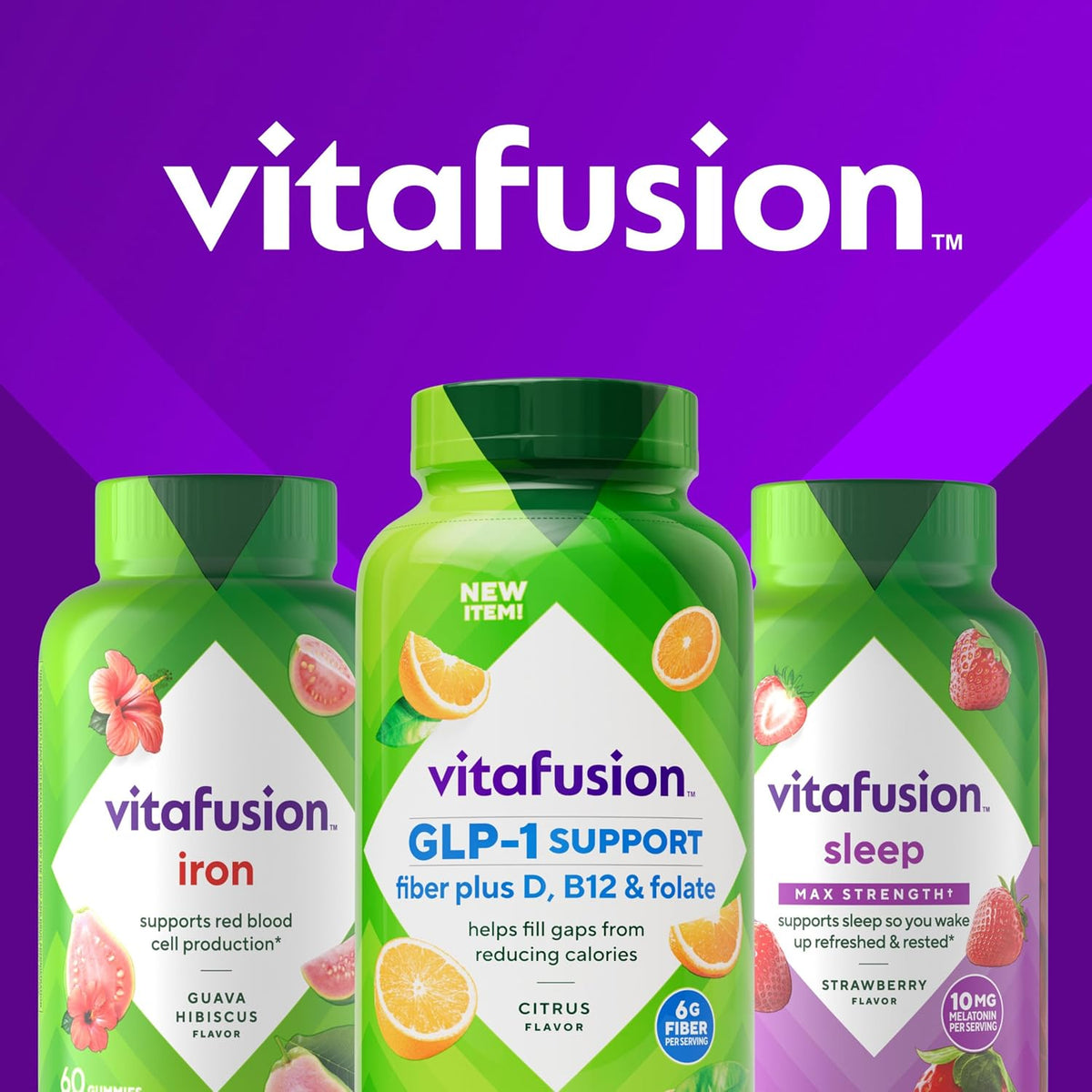 Vitafusion GLP-1 Support Fiber Plus Vitamins D,B12 and Folate Gummy Vitamins,Citrus Flavor,Sugar Free,30 Day Supply,90 Count (Pack of 2)