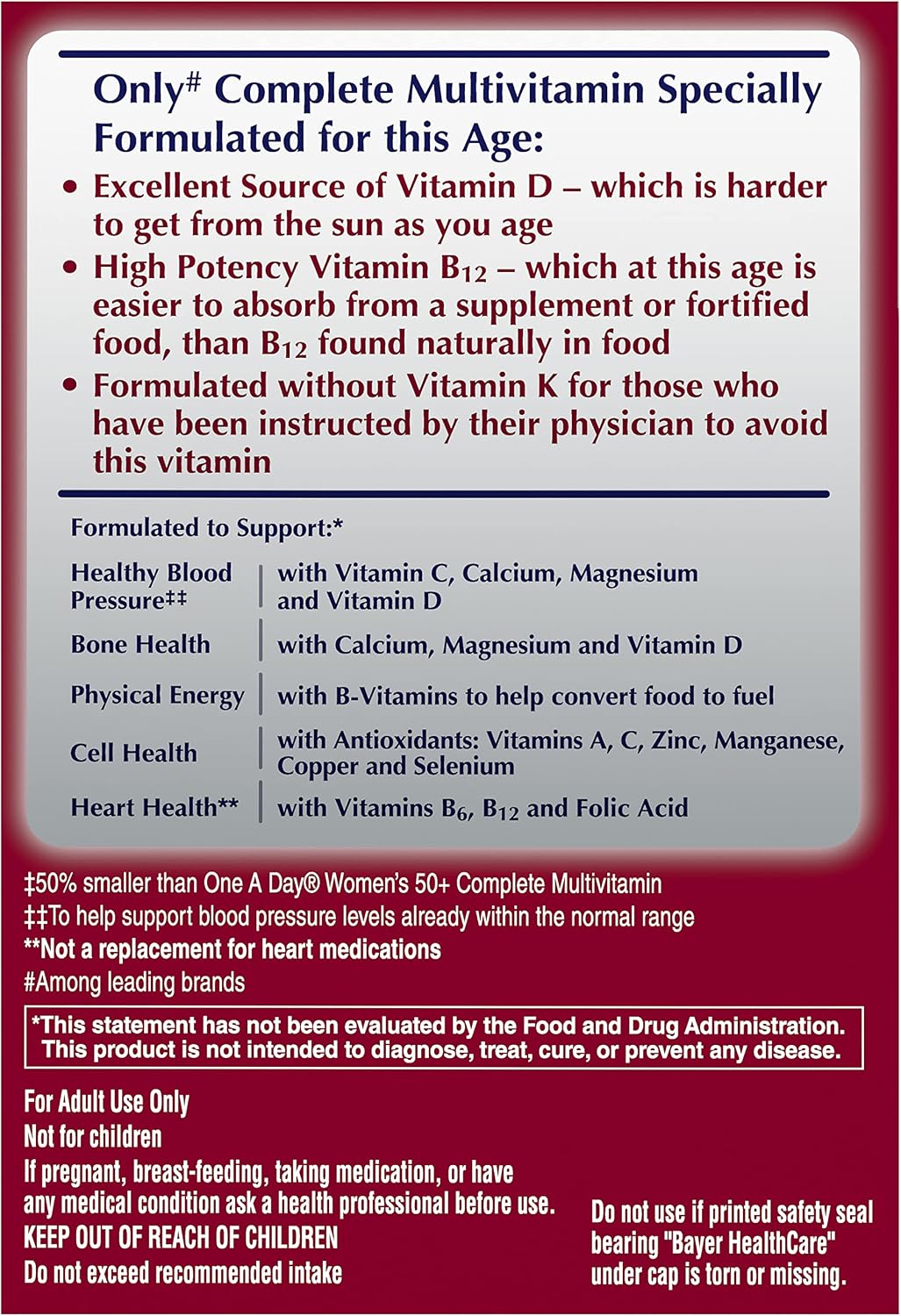 ONE A DAY Proactive 65+, Mens & Womens Multivitamin, Supplement with Vitamin A, C, D, and Zinc to Support Bone Health & Cell Health, Calcium, Folic Acid, Tablet 150 Count (Pack of 2)