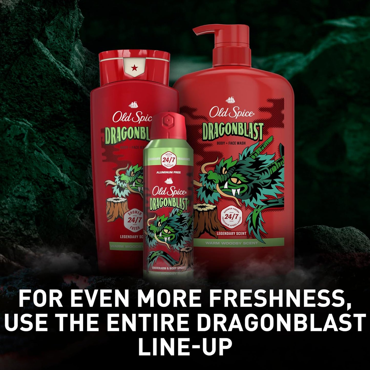 Old Spice Cleansing Body Wash for Men, 3X Defense, 24/7 Shower Fresh with Lasting Scent, 2-in-1 Body & Face Wash, Dragonblast Scent, 33.4 (Pack of 4)