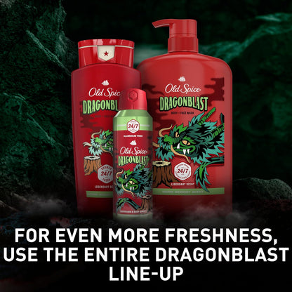 Old Spice Cleansing Body Wash for Men, 3X Defense, 24/7 Shower Fresh with Lasting Scent, 2-in-1 Body & Face Wash, Dragonblast Scent, 24 oz (Pack of 4)