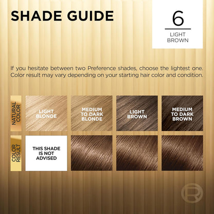 L'Oreal Paris Superior Preference Luminous Fade-Defying Permanent Hair Color, Hair Dye For Up to 9 Weeks of Radiance, Light Brown 6, 1 Hair Dye Kit (Pack of 2)