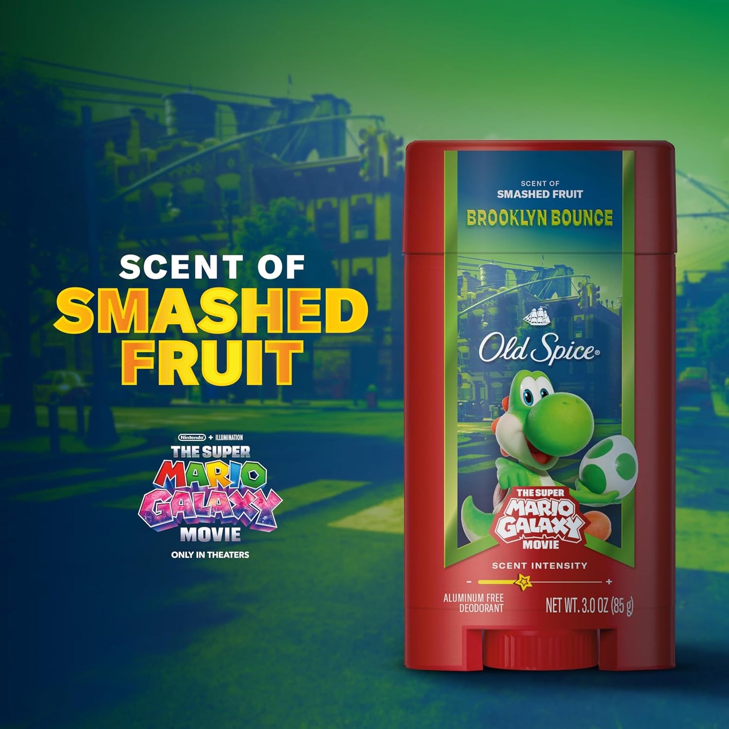 Old Spice Aluminum Free Deodorant for Men, Old Spice x The Super Mario Galaxy Movie, 24/7 Lasting Freshness, Lasting Odor Protection, Smell Super with Brooklyn Bounce, Smashed Fruit Scent, 3.0 oz