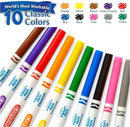 Crayola Ultra-Clean Washable Markers, Fine Line Multicolor, 10 Count