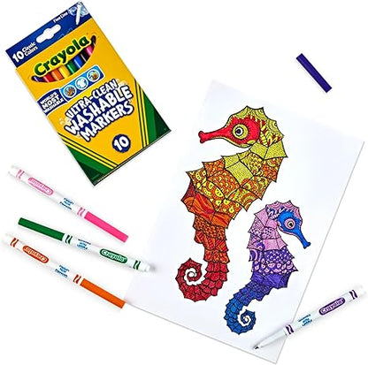 Crayola Ultra-Clean Washable Markers, Fine Line Multicolor, 10 Count