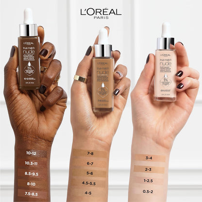 L'Oreal Paris True Match Nude Hyaluronic Tinted Serum Foundation with 1% Hyaluronic acid, Cool Deep 7.5-8.5, 1 fl. oz.