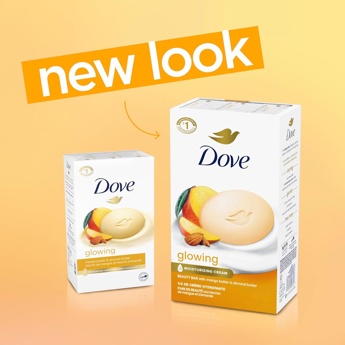 Dove Beauty Bar Soap Glowing Mango & Almond Butters,for Radiant Skin,Illuminates Skin 3.75 oz,(Pack of 16)