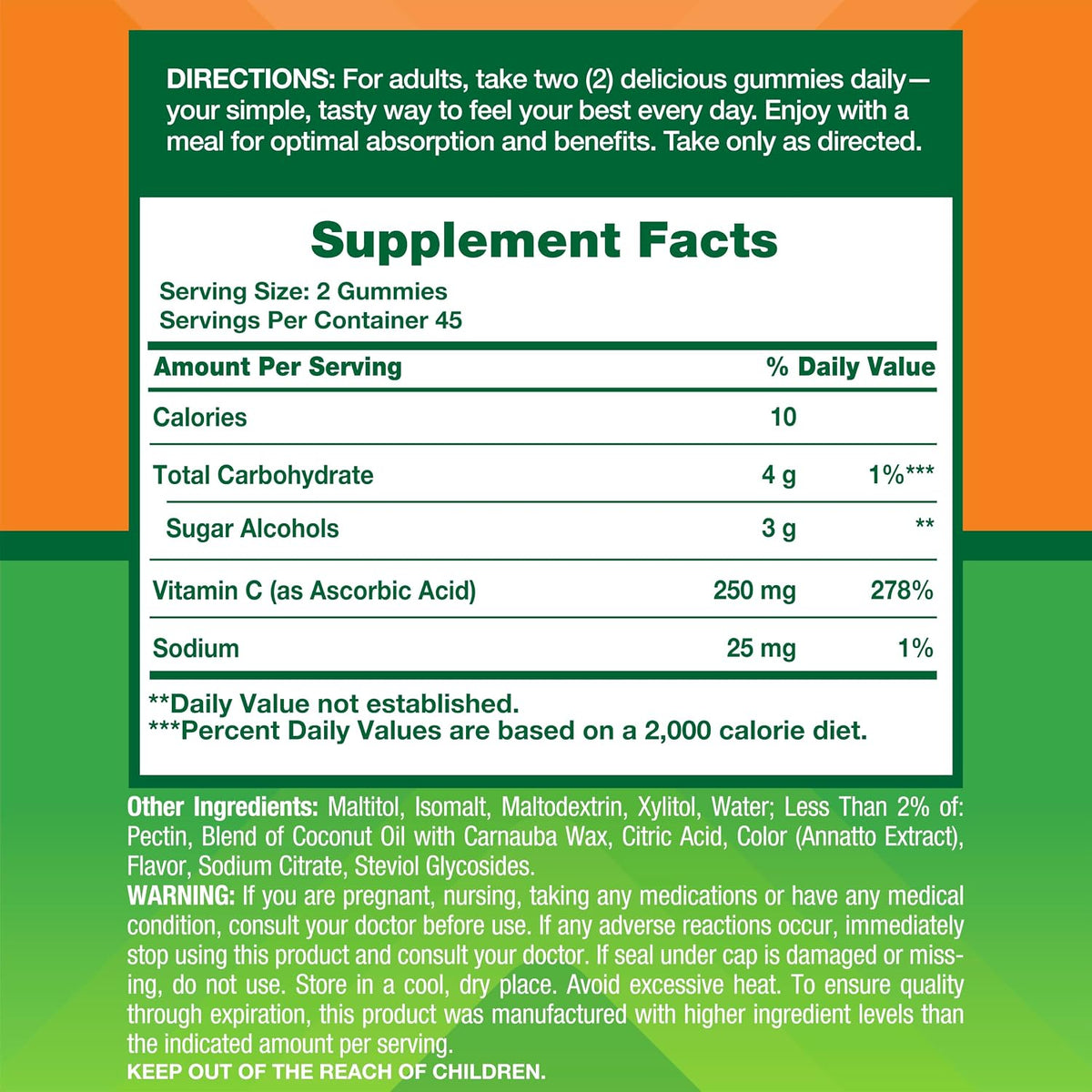 Vitafusion Vitamin C 250 mg Per 2 Gummies Sugar Free | 90 Count