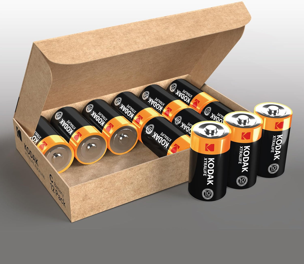 KODAK C Cell Alkaline Batteries (12 Pack) C Size Battery, LR14, 1.5V