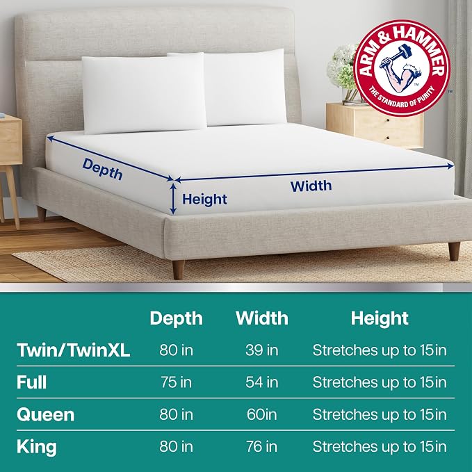 Arm & Hammer Soft Terry Mattress Protector, Waterproof, White, Queen