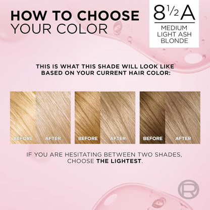 L'Oreal Paris Excellence Crème Permanent Hair Dye, Triple Care Hair Color with Hyaluronic Acid for 100% Gray Coverage, 8.5A Medium Light Ash Blonde, 1 Kit (Packaging May Vary)