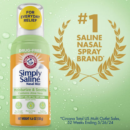 Arm & Hammer Simply Saline Moisturize & Soothe Nasal Mist, 4.6 oz, 3-Pack