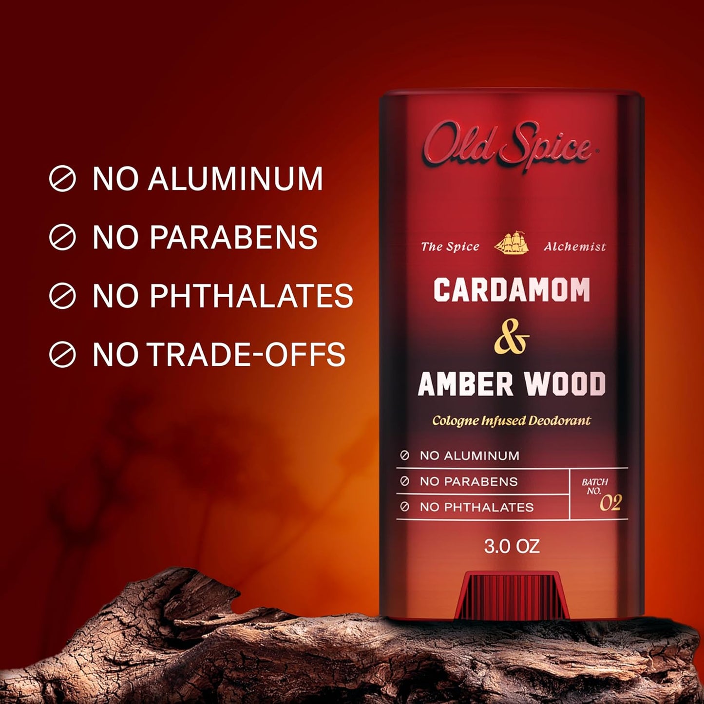 Old Spice Aluminum Free Deodorant for Men, The Spice Alchemist Collection, 24/7 Cologne Infused Scent, No Trade Off Formula, Free of Parabens & Phthalates, Cardamom + Amber Wood Scent, 3.0 oz
