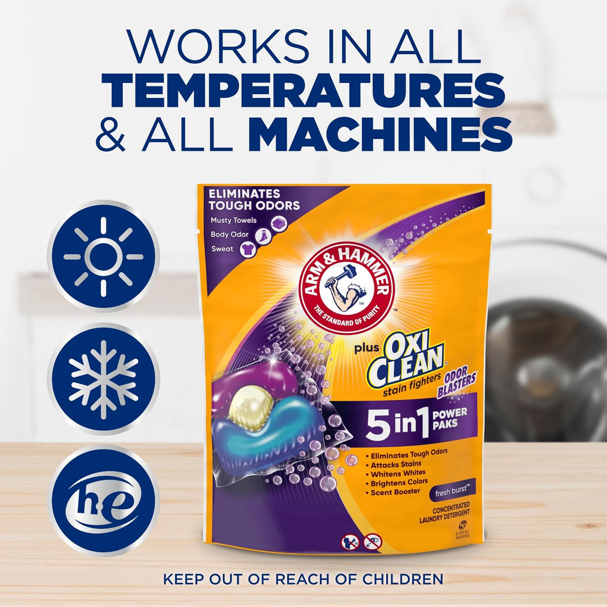 ARM & HAMMER Plus OxiClean Odor Blasters Laundry Detergent Pak, 42 Count