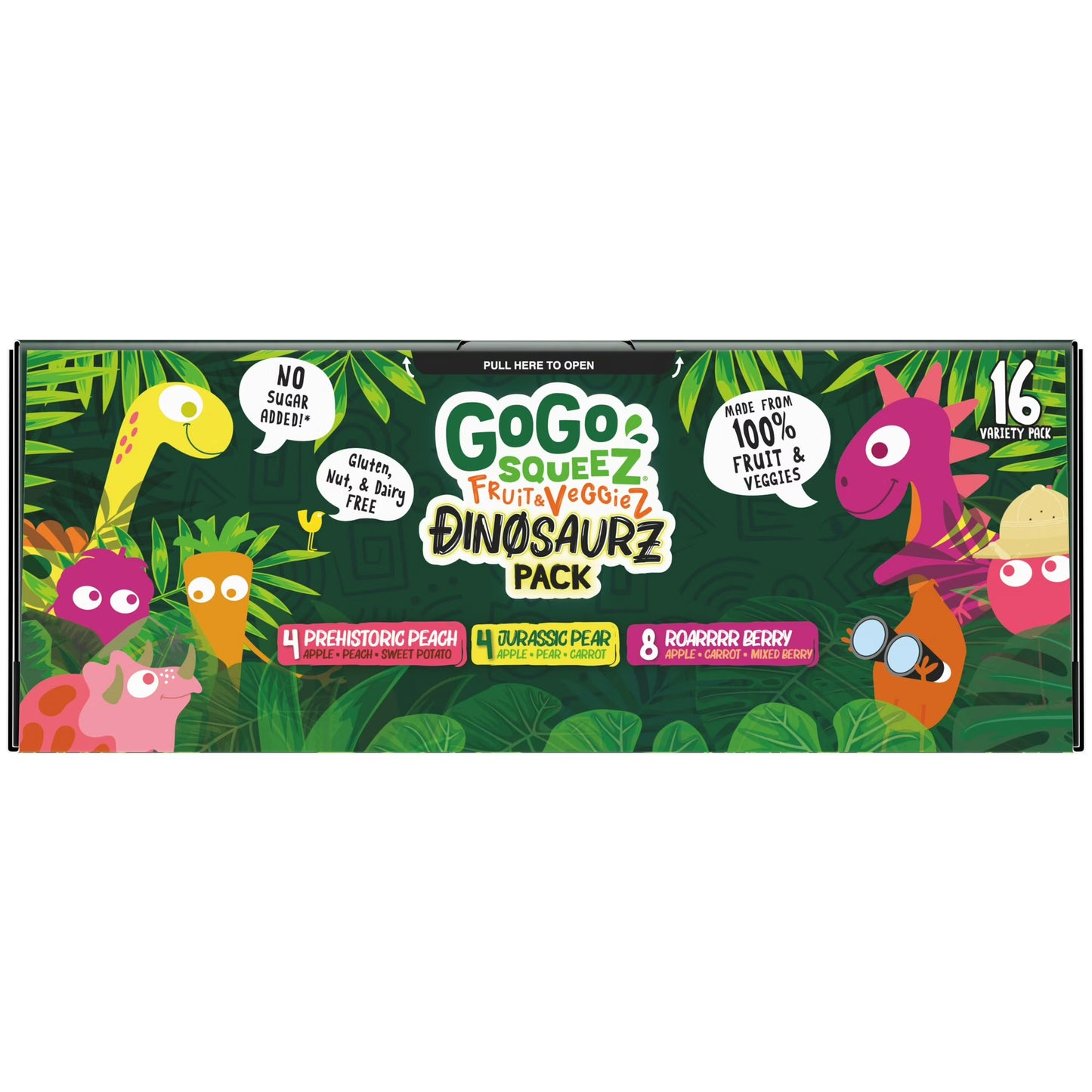 GoGo squeeZ FruitZ & VeggieZ Dino Pear Peach Carrot Applesauce Pouches, 3.2 oz (16 Pack)